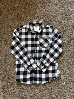 Boys Levi's Black and White Plaid Flannel Shirt Size 10/12